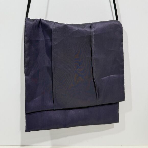Women Satin Crossbody Shoulder Bag Dark Blue Fold Over Flap 11x12 in - Picture 3 of 16